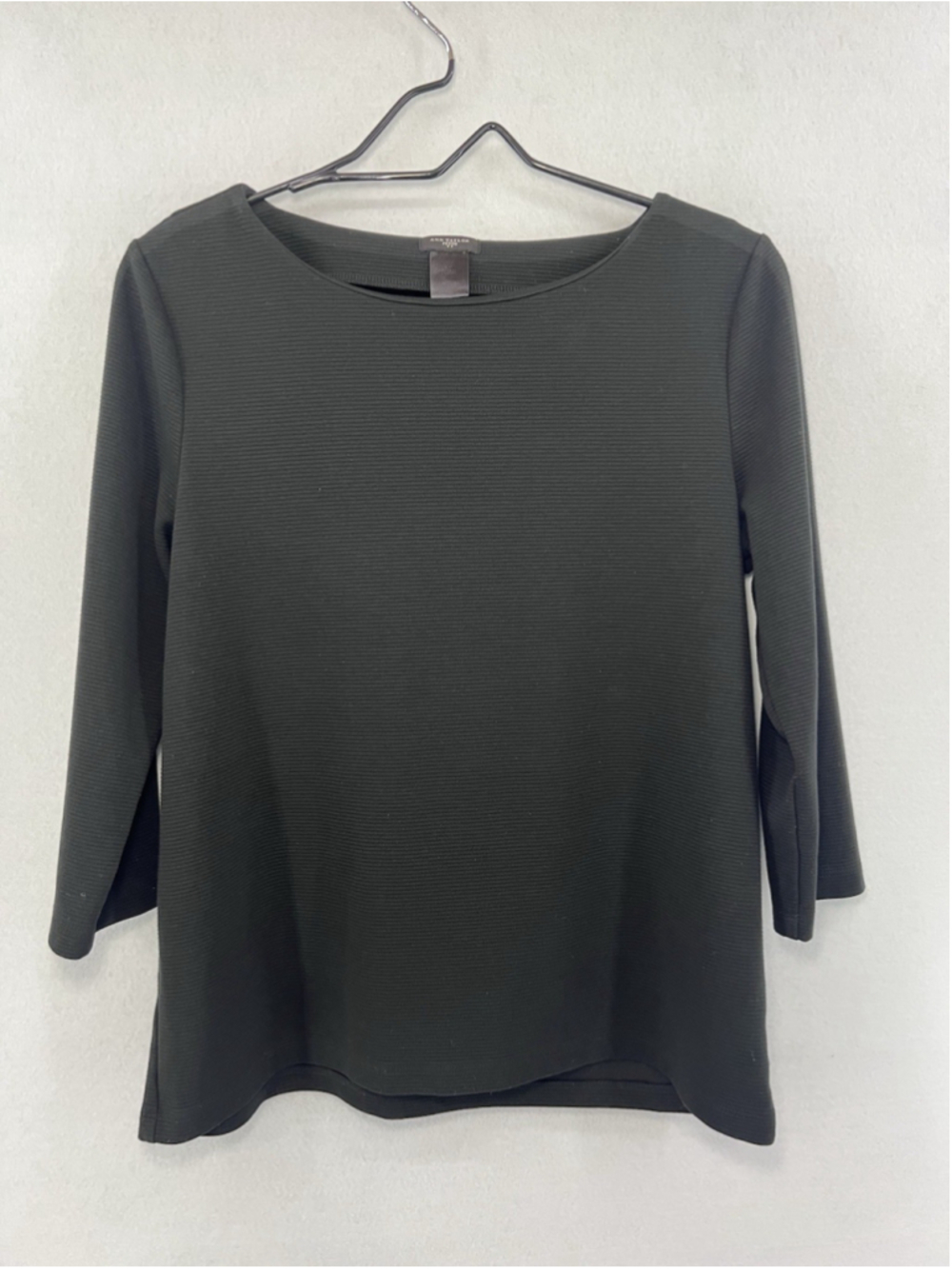 Ann Taylor Blouse Horizontal Texture Ribbed 3/4 Sleeves Black Woman’s PM - Picture 2 of 9